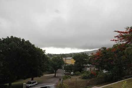 A rain band from Tropical Storm Isaac covers Nevis on Thursday afternoon (August 23, 2012), accompanied by heavy rains and gusty winds